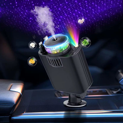 Chargeur de Voiture 5-en-1 Rétractable – Purificateur d’Air, Humidificateur & Ambiance LED