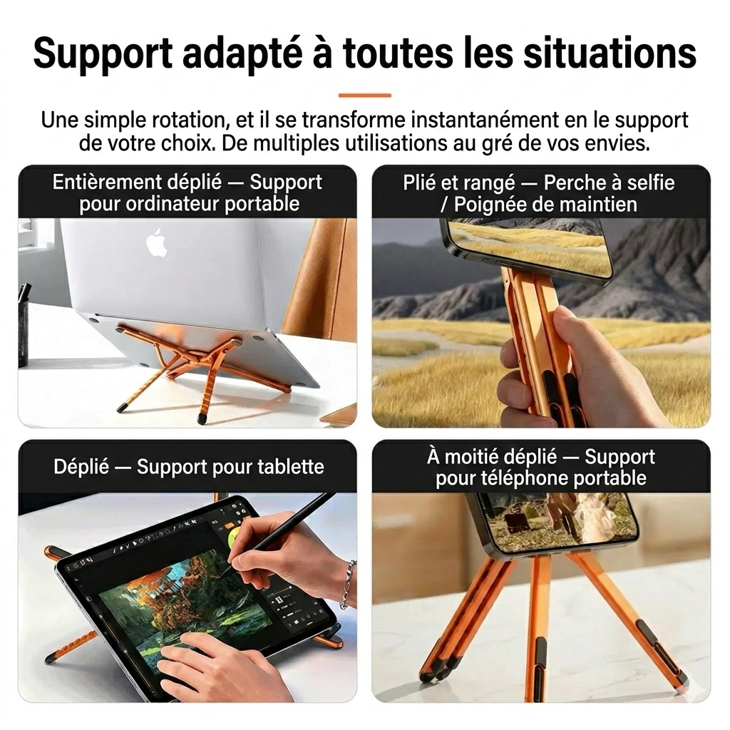 Support Magnétique Elite 3-en-1 : Smartphone, Tablette & Ordinateur