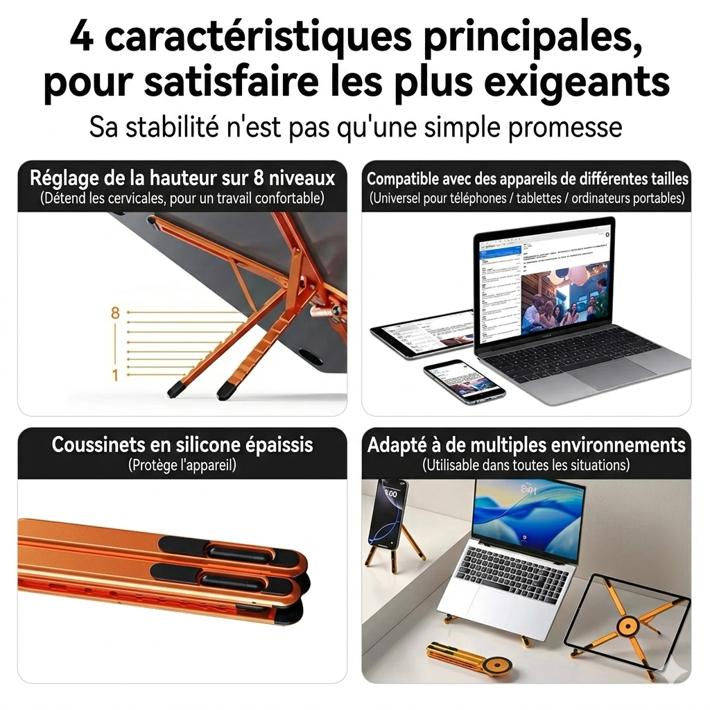 Support Magnétique Elite 3-en-1 : Smartphone, Tablette & Ordinateur