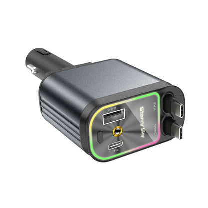 Chargeur Voiture 4-en-1 Rétractable avec Éclairage Starlight | Charge Rapide PD