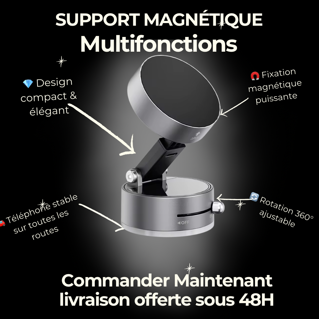 Support Magnétique de Téléphone Rotatif à 360° – Premium